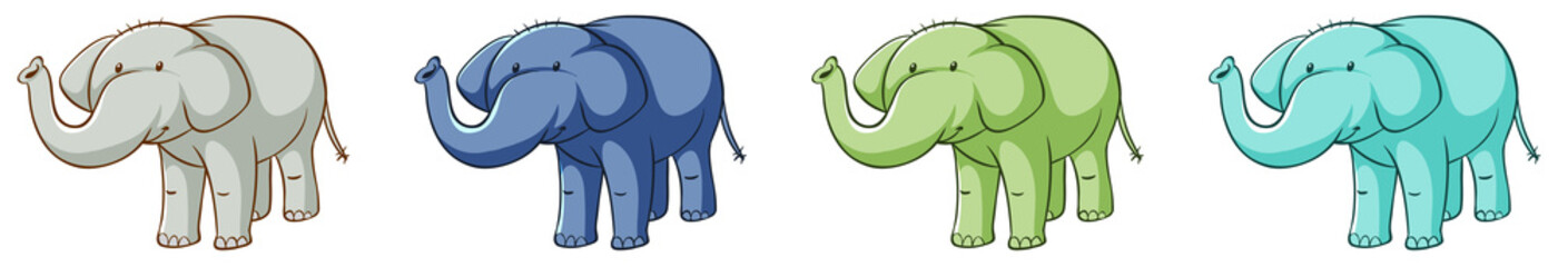 Cute elephants in four colors