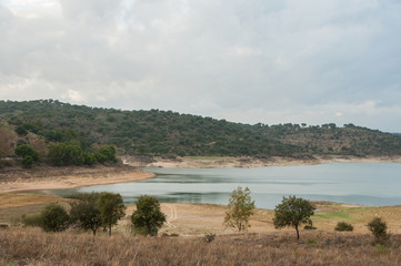 Dam bed on the Tejo river, in Portugal, without water. It is possible to walk where there should be many cubic meters of water