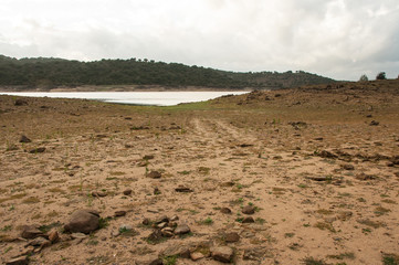 Dam bed on the Tejo river, in Portugal, without water. It is possible to walk where there should be many cubic meters of water