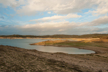 Dam bed on the Tejo river, in Portugal, without water. It is possible to walk where there should be many cubic meters of water