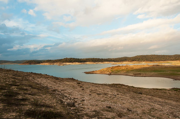 Dam bed on the Tejo river, in Portugal, without water. It is possible to walk where there should be many cubic meters of water