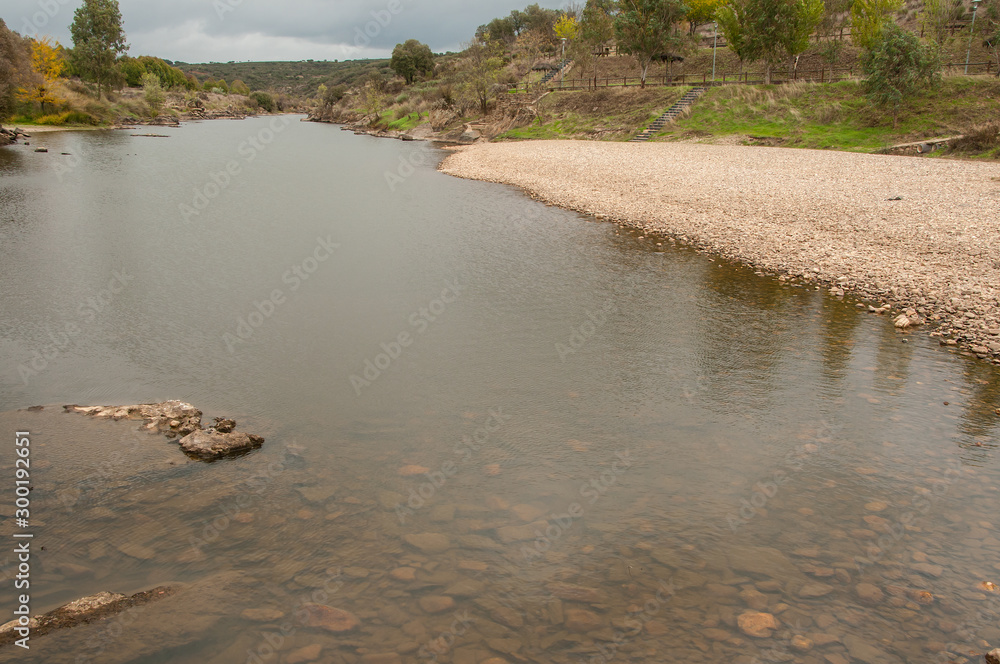 Wall mural river erges, affluent of the tejo river in portugal, with historically low water levels