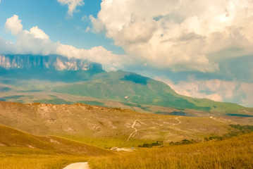 Roraima Table Mount Called in Pemon Indians Language Roraima Tepui with the Trekking Path to Roraima Summit , La Gran Sabana, Canaima National Park, Venezuela