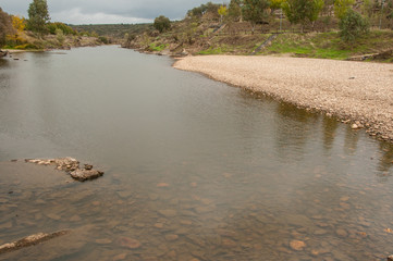 River Erges, affluent of the Tejo River in Portugal, with historically low water levels
