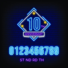 Anniversary Neon Signs Style Text Vector
