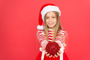 Decorate everything around. I love decorating christmas tree. Festive atmosphere christmas day. Girl santa claus costume hold ball christmas tree ornaments. Buy decorations. Christmas decorations