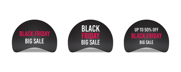Black friday sticker set. Big sale, up to 50% off