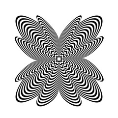 Abstract black and white striped shape. Geometric pattern with visual distortion effect. Optical illusion. Op art.Isolated on white background.