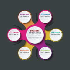 3d paper infographic elements for six options. Metaball business infographics. Template for circle infographic. Vector EPS 10