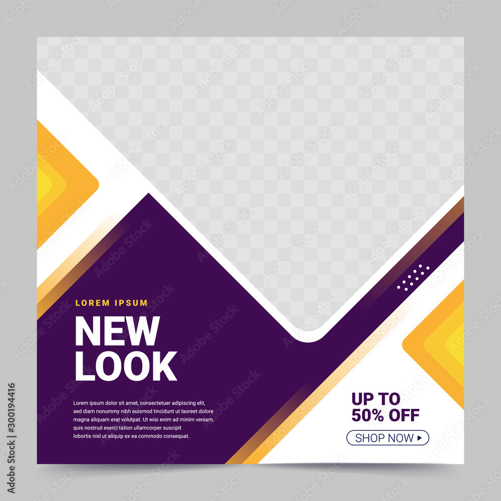Wall mural editable minimal square banner template. purple and yellow background color with stripe line shape. 
