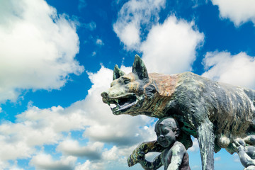 Close of of she-wolf statue in Duomo square in Siena - obrazy, fototapety, plakaty