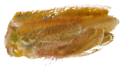 watercolor brown stain on a white background isolated. drawn by brush on paper with water. dried watercolor paint element.