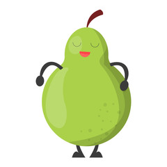 Happy cute and funny pear character with a face vector isolated.