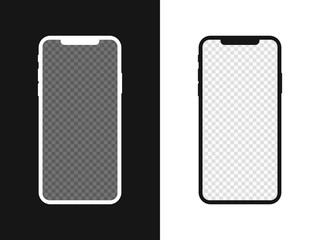 Smartphone blank screen, phone mockup Isolated on white and black background. New phone model. Template for infographics or presentation UI design interface