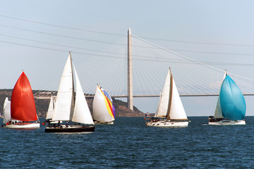 sailing yacht in the sea in bosporus cup in istanbul, turkey
