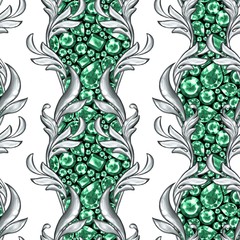Seamless baroque pattern with gems and silver scrolls 4
