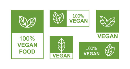 Set flat vegan icon on white background. Bio, Ecology, Organic logos and badges, label, tag. Vector illustration design - obrazy, fototapety, plakaty