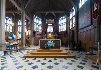 interior view of the altar in the historic Saint Catherine's Church in Honfleur