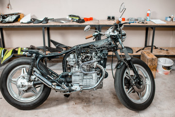 Vintage motorcycle in the workshop