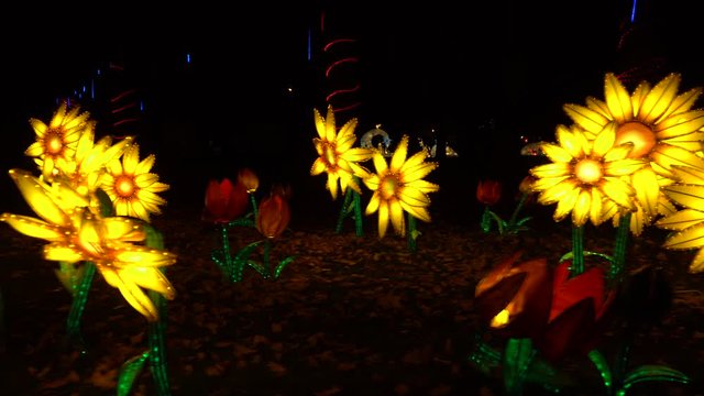 Chinese yellow paper latern decoration in the night park