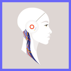Artificial Intelligence. The head of the robot in profile. Avatar Future technologies. Vector flat illustration