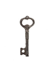 ancient old silver key isolated on white background