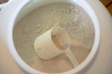 protein powder in a jar