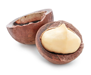 Tasty macadamia nut on white background