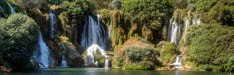 Fototapeta na wymiar Panorama of Kravica waterfalls . Bosnia and Herzegovina