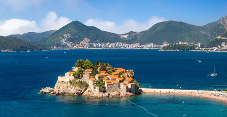 Fototapeta na wymiar Saint Stefan Island. A popular attraction of Montenegro