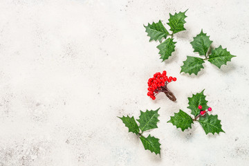 Christmas holly on white.