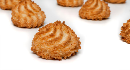 Natural baked coconut cookies or cocoanut macaroons with coco chips