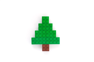 Christmas tree made of plastic bricks.