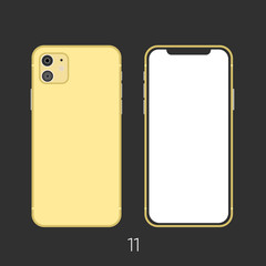 New gold 11 Smartphone mock up frameless blank screen isolated on background. Front and colorful back side. Concept for app, web, presentation, UI 002FUX development.