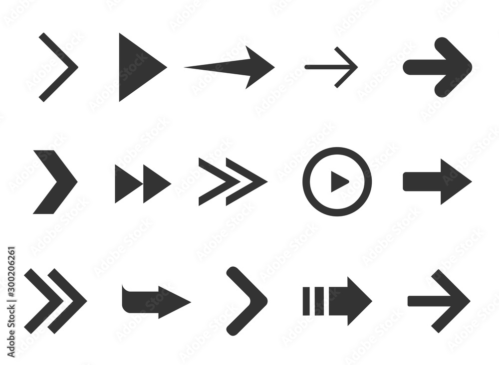Poster black web arrows collection isolated on white background. collection for web design, interface, ui a