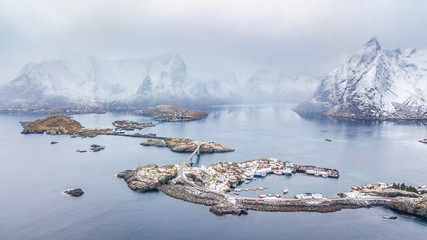amazing view of reine fishing town at lofoten islands, norway
