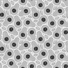 Line doodle art avocado seamless pattern.