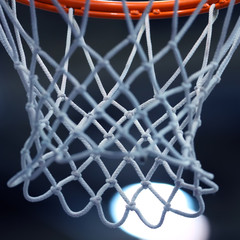 Close-up basketball net in a sports complex