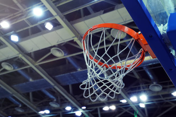 Looking-up view of the basketball hoop in the sports complex