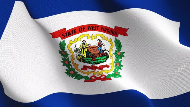 West virginia US State flag waving loop. United States of America West Virginia realistic flag with fabric texture blowing on wind.