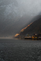 Fototapeta premium Great View over hallstatt austria during autumn, Autumn Hallstatt austria photography