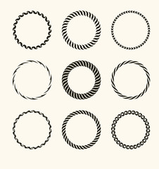 Set of 9 round decors. Vintage frames for your design. Vector illustration.