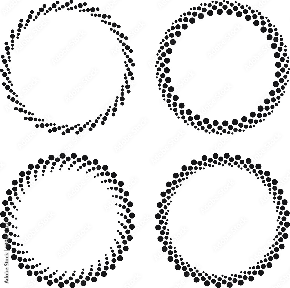 Poster set of four round frames in halftone dots style for your logo or other design.