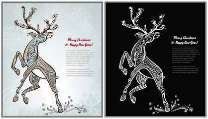 Two postcards with vector deer illustration. Graphic stylization