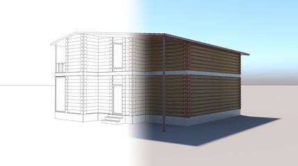 exterior of a country house, cottage, visualization, 3D illustration