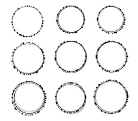 Set of nine black round frames with decorative dots for your design
