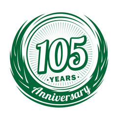 One hundred and five years anniversary celebration logotype. 105th anniversary logo. Vector and illustration.