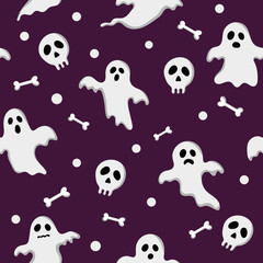 seamless pattern happy halloween icons isolated on purple background. vector Illustration.