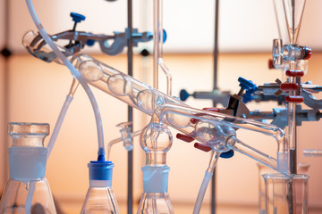 Glass instruments in the laboratory of chemical synthesis
