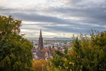 Abendlicher Blick vom Schlossberg auf Freiburg im Herbst - 300211644